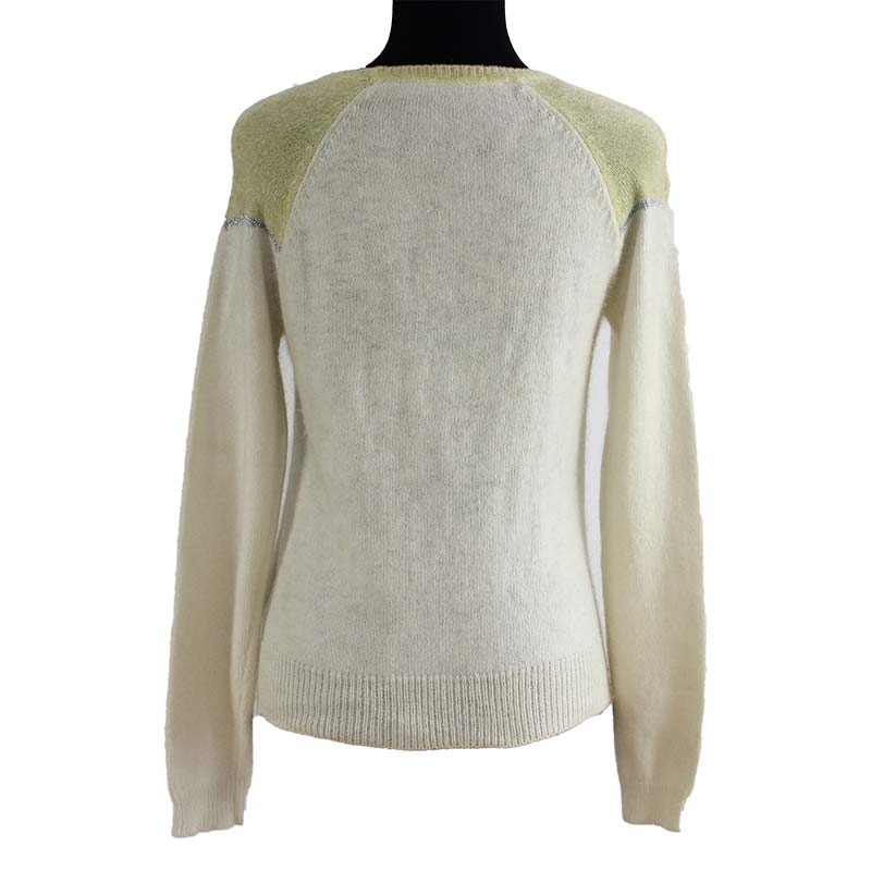 Women's Angora long hair Crew neck pullover 12GG intarsia knitted sweater